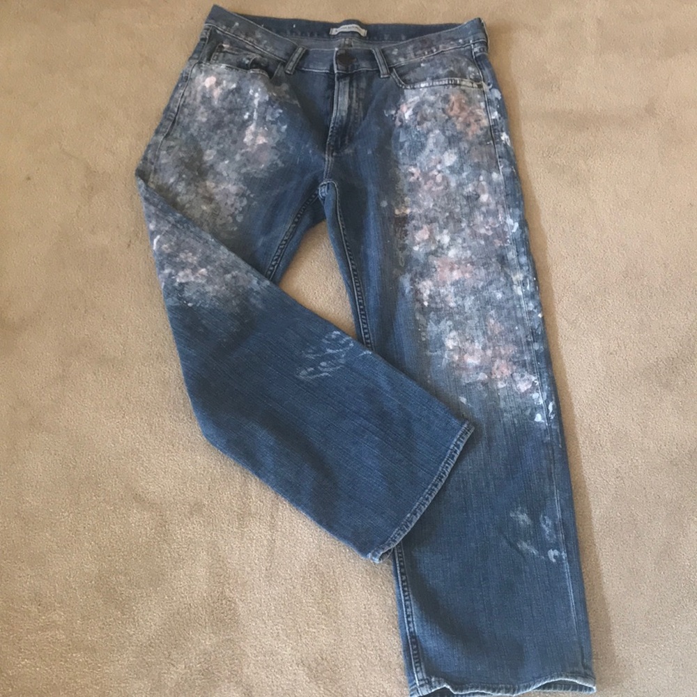 Banana Republic Distressed Blue Boyfriend Jeans with Paint Splatter